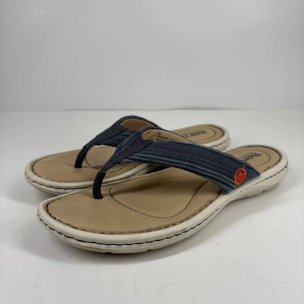 Born‎ Liselotte Women's US 7M Navy Fabric Leather Comfort Slip-On Thong Sandals